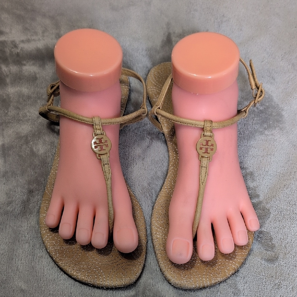 Tory Burch Tan Sandals with Metallic Accents Size 8